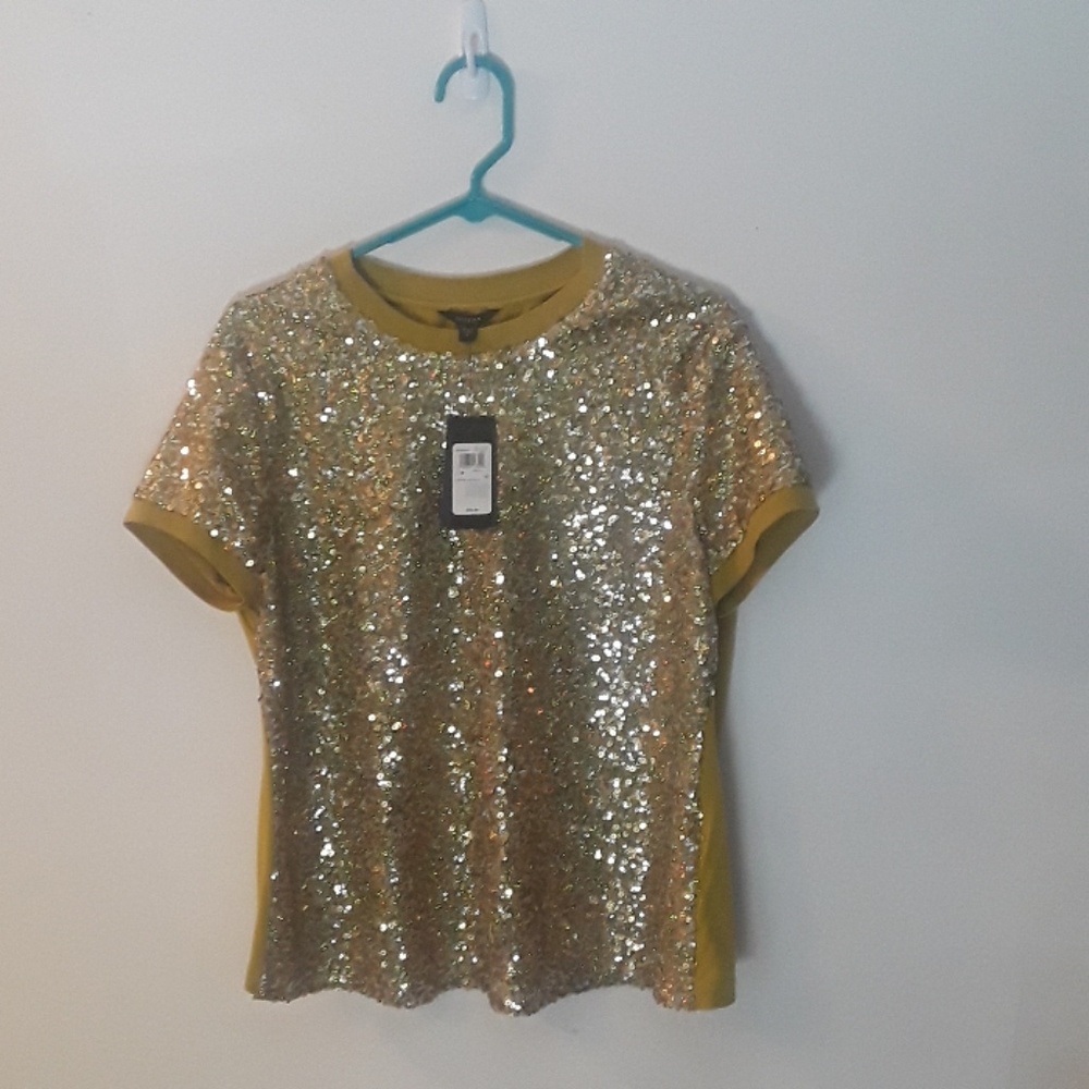Mustard Sequin Guess Top